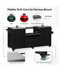 sumyeg 66.5inch Outdoor Kitchen Island for Big Egg Grills, Solid Wood Grill Cart with Stainless Steel Top, Drawer