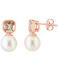Effy Collection Morganite (1-5/8 ct. t.w.) & Freshwater Pearl (9mm) Earrings in 14k Rose Gold