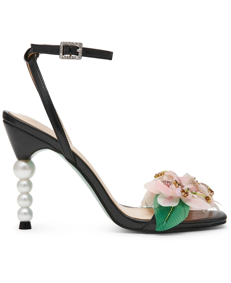 Betsey Johnson Women's Kasie Floral Pearl Heel Dress Sandals