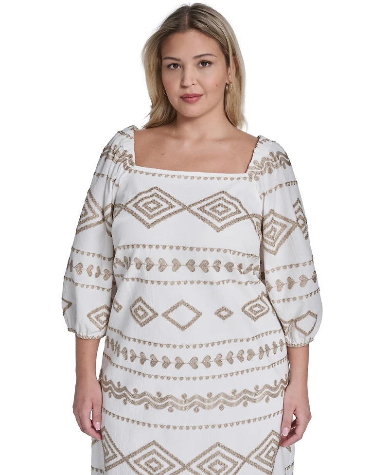 Jessica Howard Plus Balloon Sleeve Square Neck Shift Dress