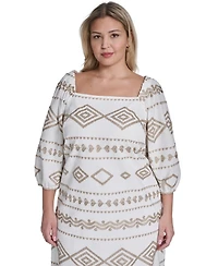 Jessica Howard Plus Balloon Sleeve Square Neck Shift Dress