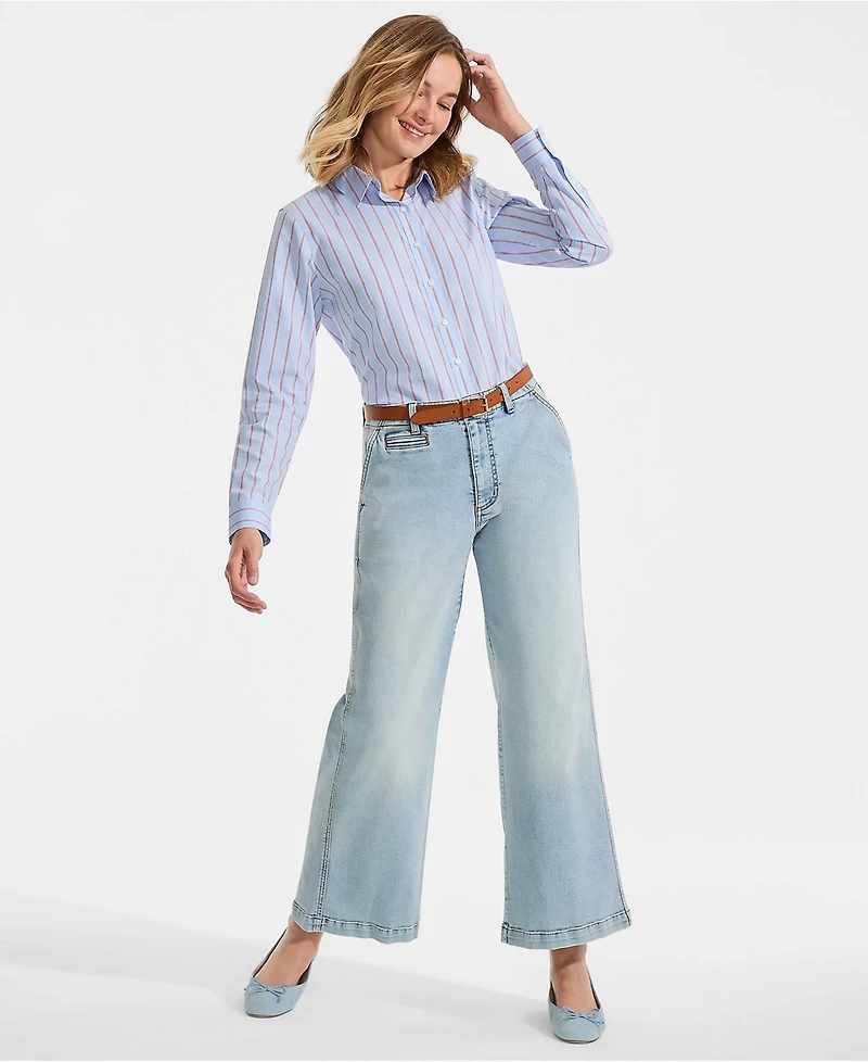 Lands' End Women's Recover Denim Mid Rise Wide Leg Ankle Jeans