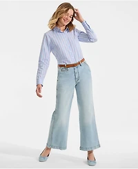 Lands' End Women's Recover Denim Mid Rise Wide Leg Ankle Jeans