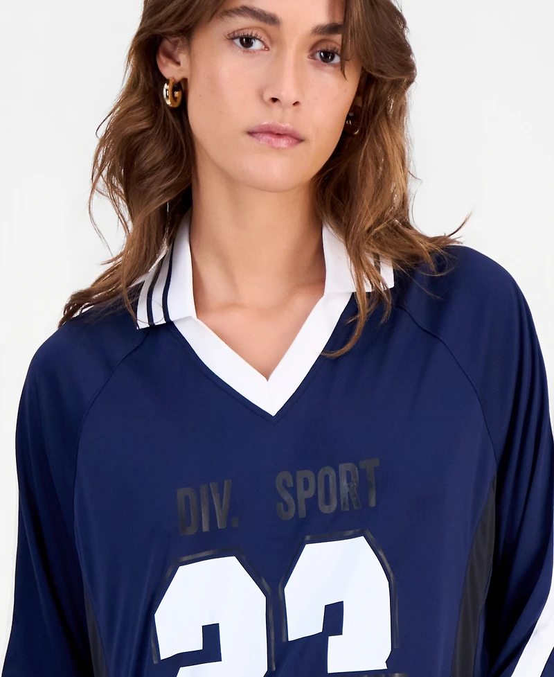 Bar Iii Women's Sporty Graphic Long-Sleeve Polo Top, Macy's Exclusive