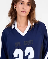 Bar Iii Women's Sporty Graphic Long-Sleeve Polo Top, Macy's Exclusive