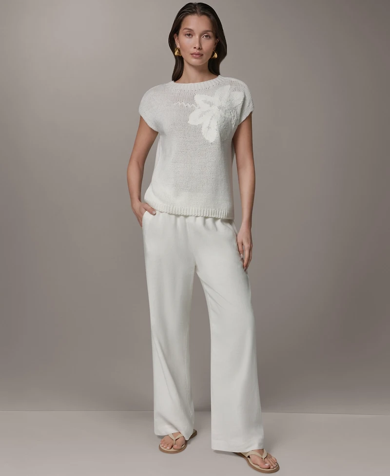 Donna Karan Weekend Women's Crewneck Floral Embroidered Sweater
