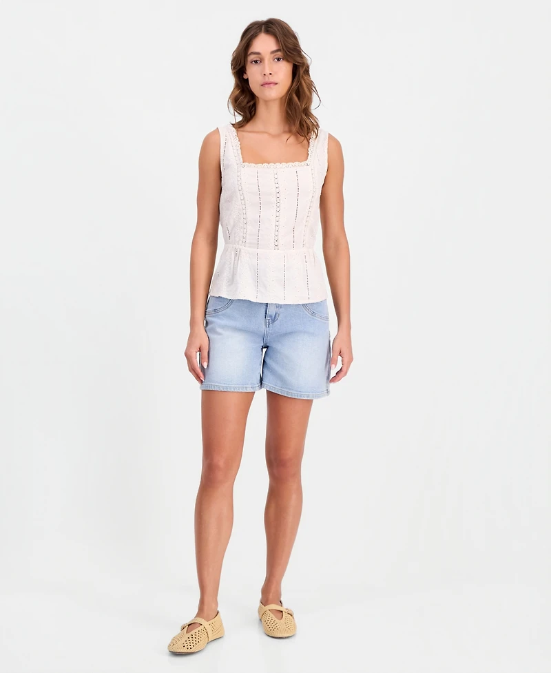 And Now This Women's Embroidered Linen Peplum-Hem Top, Macy's Exclusive
