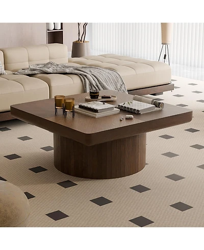 Streamdale Furniture Walnut 34.6" Modern Wood Coffee Table with Parquet Pattern