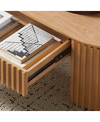 Streamdale Furniture Oval Wood Coffee Table With Drawer - Mid Century Modern Living Room Furniture