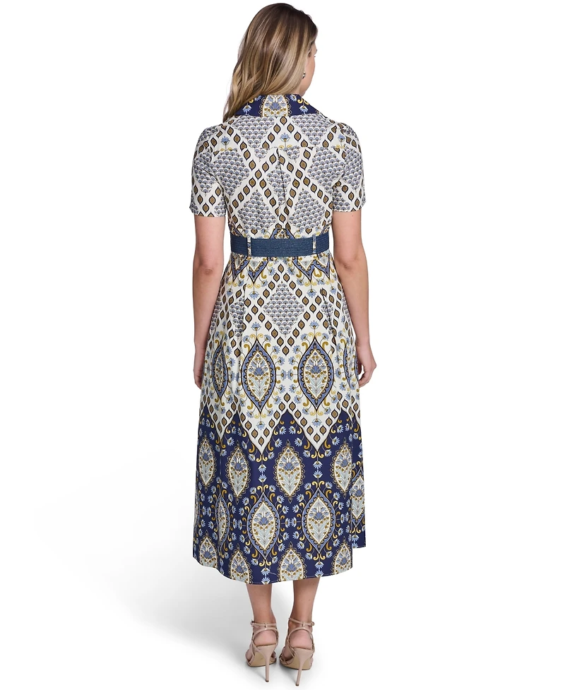 Jessica Howard Women's Collared Short-Sleeve Belted Shirt Dress