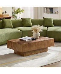 Streamdale Furniture Burl Wood Veneer Coffee Table, Mid-Century Modern Rectangle Table for Living Room