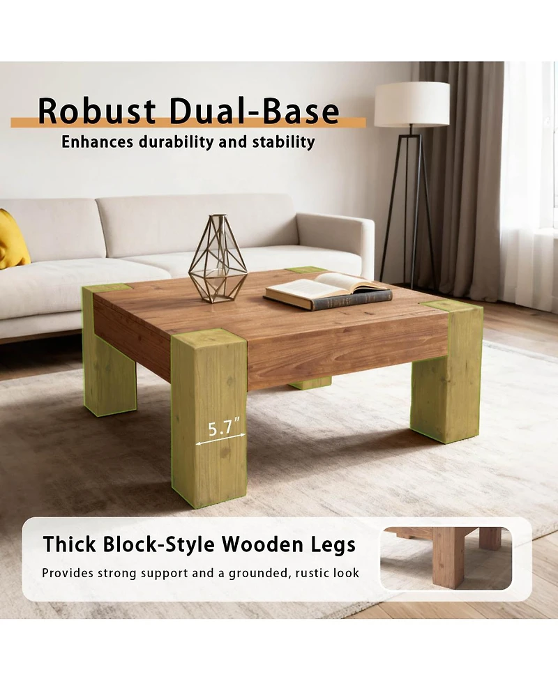 Streamdale Furniture Solid Wood Coffee Table: Japanese Wabi-Sabi & Modern Minimalist