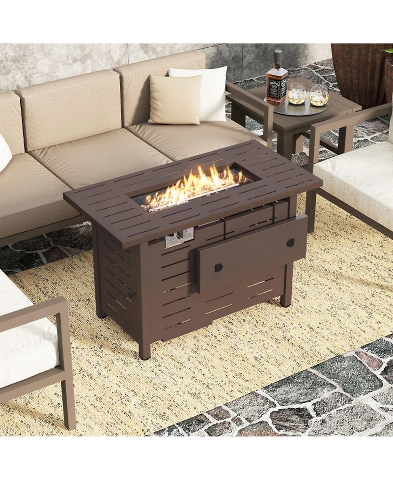 Gouun 40 in Rectangle Propane Fire Pit Table 48000 Btu with Lava Rocks and Cover