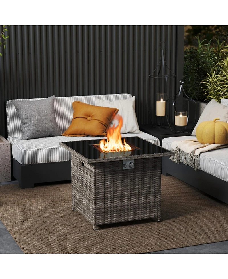 Gouun 32.5 in Square Gas Fire Pit Table 50000 Btu, Tempered Glass Tabletop with Cover
