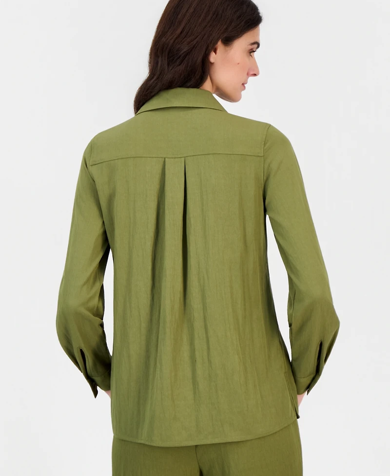 Anne Klein Women's Collared Half-Zip Roll-Tab Shirt, Regular & Petite