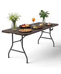 Decksplore 5 Foot Blow Molded Folding Table Foldable Portable Banquet Weather Resistant for Patio Camping Party Garage