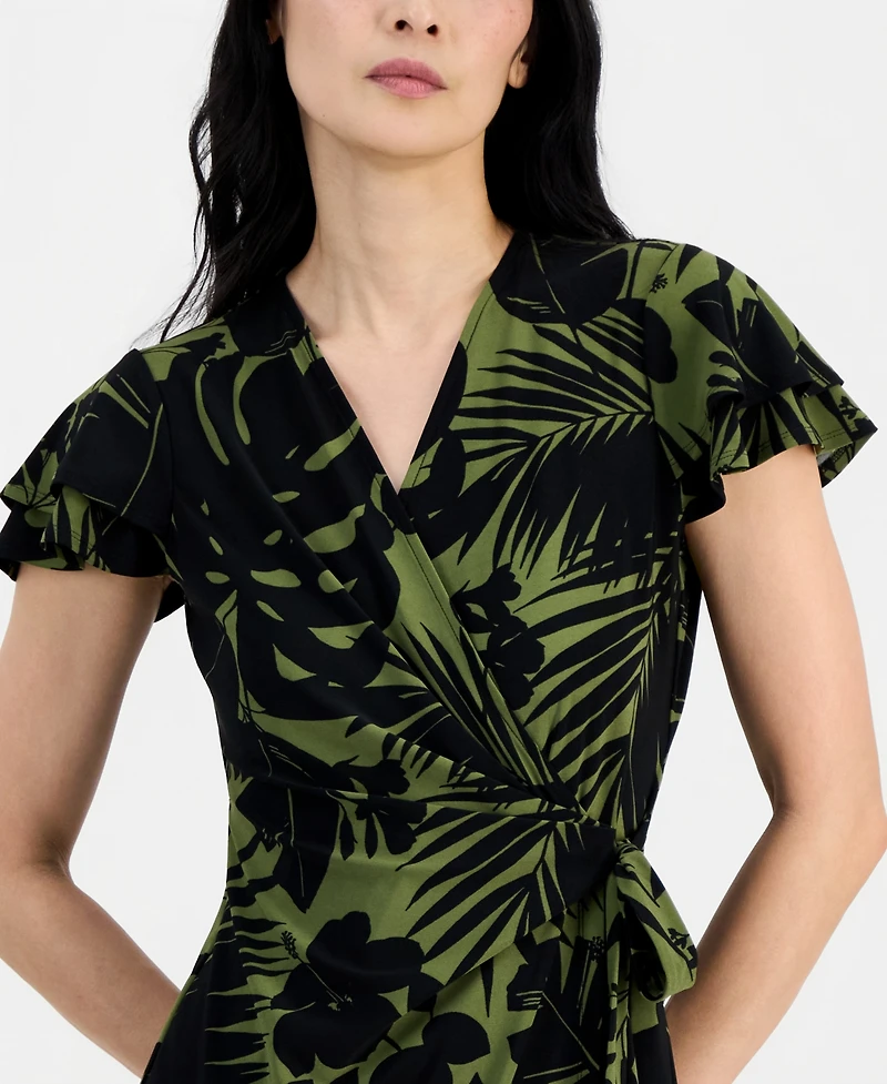 Anne Klein Women's V-Neck Flutter-Sleeve Sheath Wrap Dress