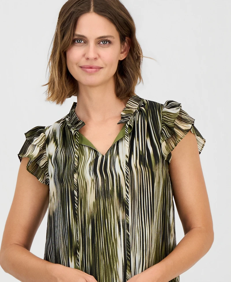Anne Klein Women's Flutter-Sleeve Tie-Neck Top