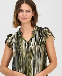 Anne Klein Women's Flutter-Sleeve Tie-Neck Top