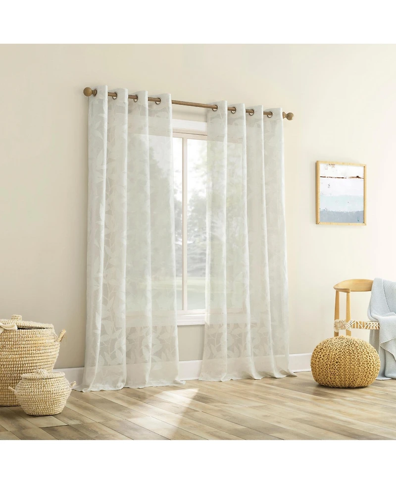 No. 918 Nadia Textured Botanical Semi-Sheer Grommet Curtain Panel