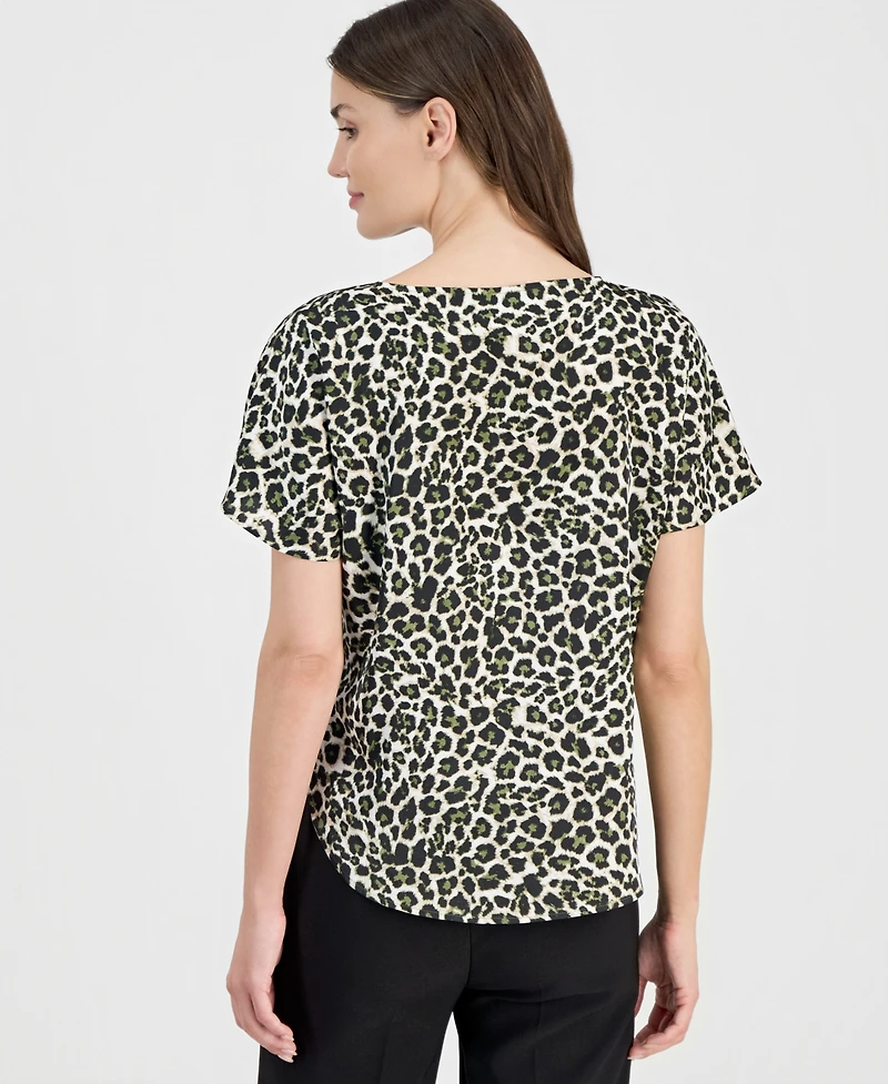 Anne Klein Women's Printed Boat-Neck Short-Sleeve Top