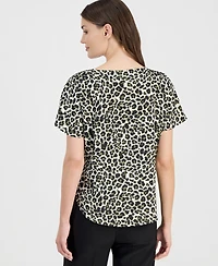 Anne Klein Women's Printed Boat-Neck Short-Sleeve Top