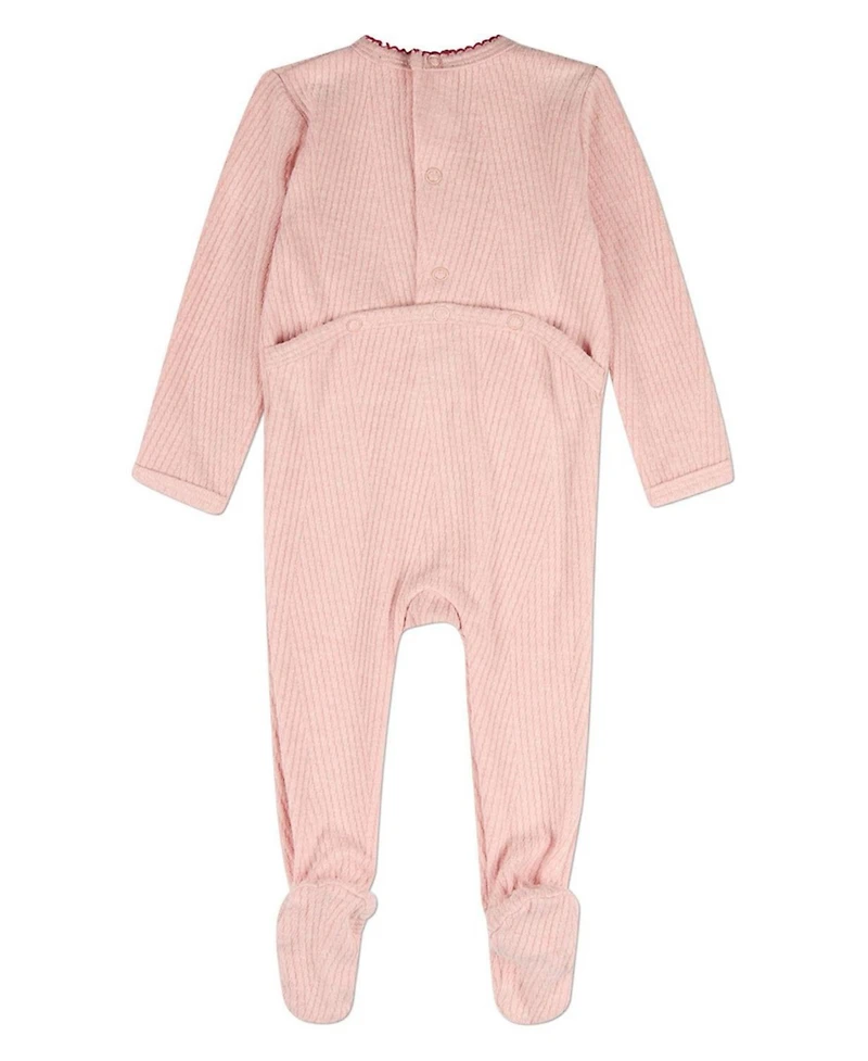 MeMoi Baby Girls Heart Embroidered Textured Footie