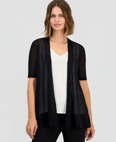 Anne Klein Womens Short Sleeve Open Front Semi Sheer Cardigan