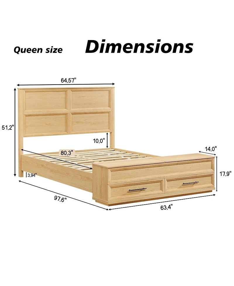 Streamdale Furniture Queen Bed w/ Geometric Headboard and Storage Bench