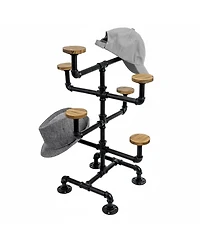 Yigii Hat Display Stand 8 Rustic Burnt Wood Hooks Metal Pipe Countertop for Hats Wigs