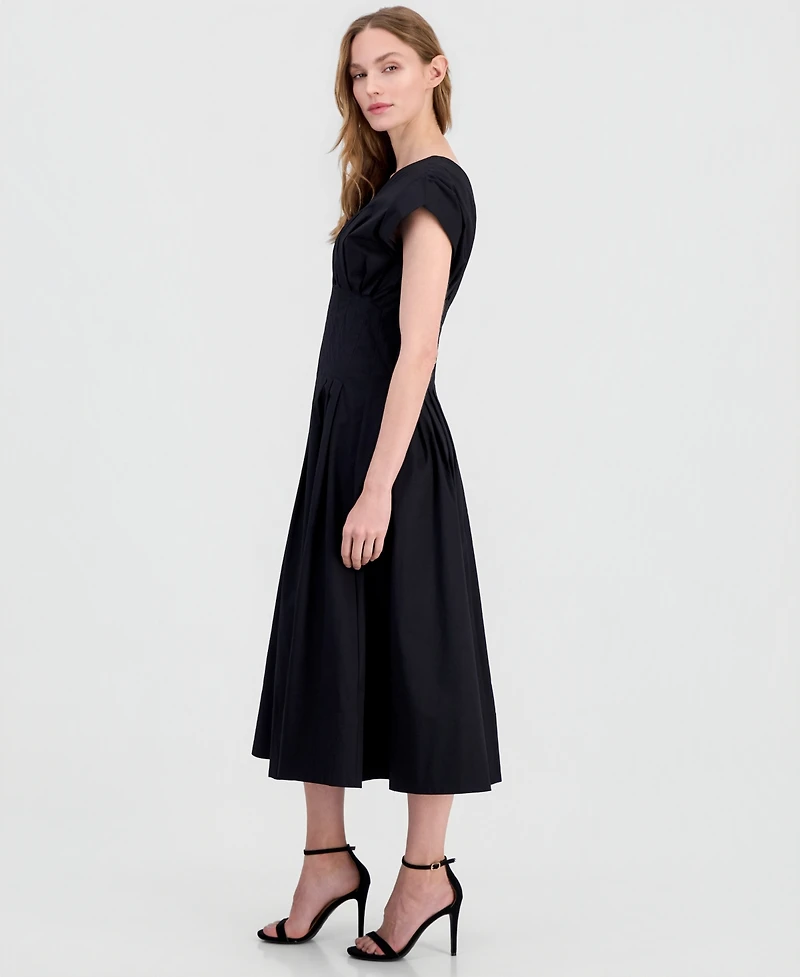 Anne Klein Remove Women's Pleated-Waist V-Neck Midi Dress