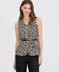 Anne Klein Women's Animal-Print Five-Button Belted Vest