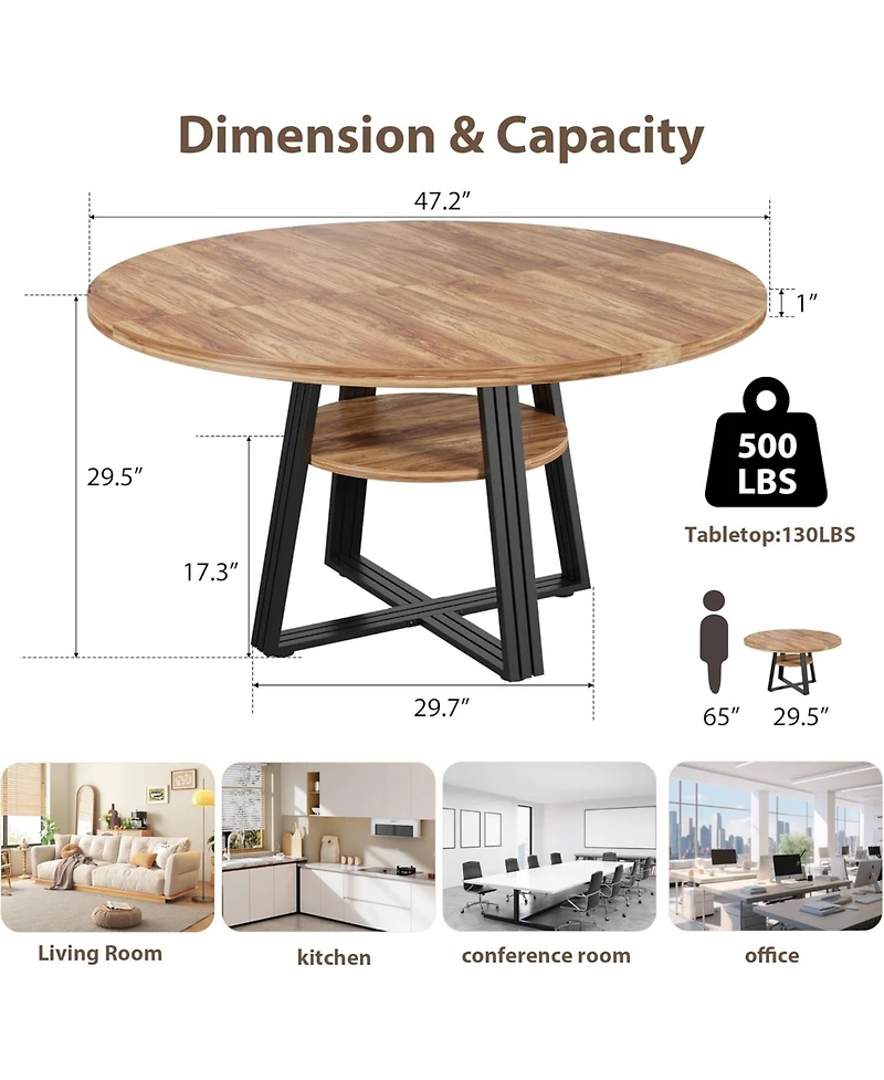 gaomon Round Dining Table for 4-6, 47.2 in Farmhouse Kitchen Table with Storage