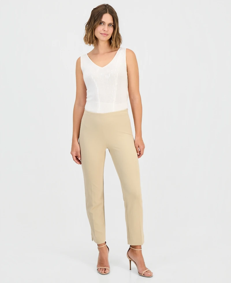 Anne Klein Women's Stretch Crepe Pull-On Hollywood Waist Straight Ankle Pants