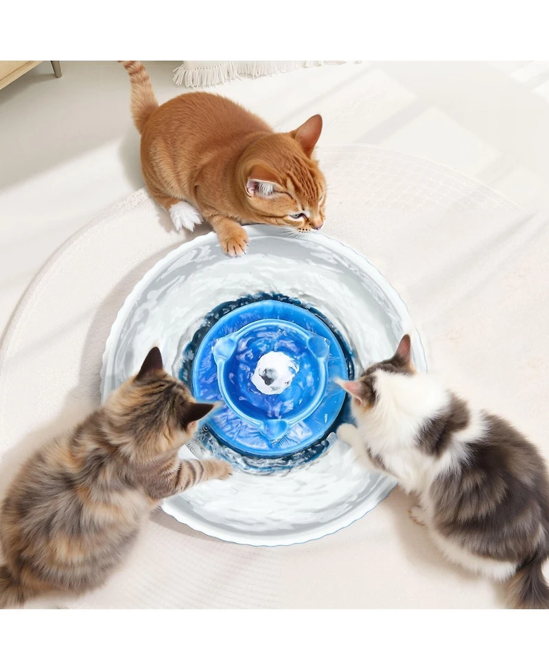 Sugift Ceramic Cat Water Fountain 2.1L Ultra-Quiet with Multi-Layer Filtration