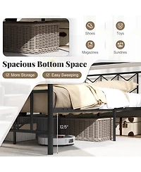Gouun King Size Platform Bed with High Headboard and Snap Lock Metal Slats