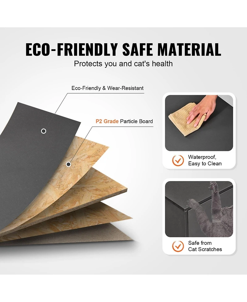 Inolait Wooden Cat Litter Box Enclosure Cabinet with Double Rooms for 2 Cats