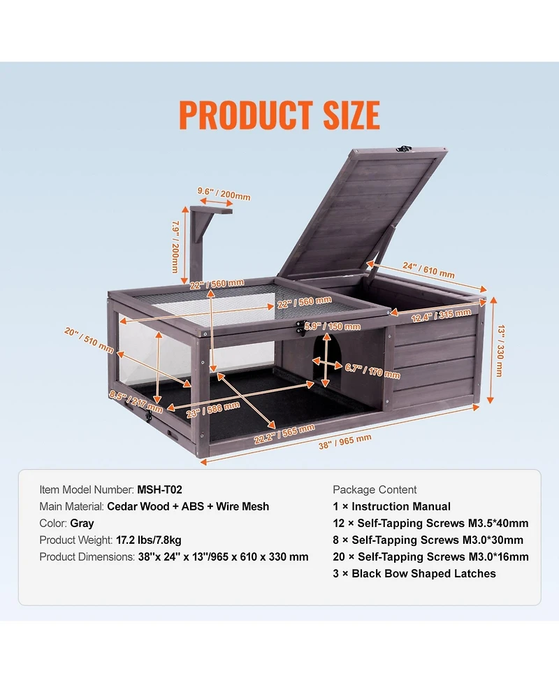 Sugift Tortoise Habitat, Wooden Enclosure with Light Stand, for Reptiles and Small Pets