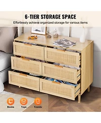 Gouun 6 Drawer Rattan Dresser with Spacious Storage for Bedroom and Hallway