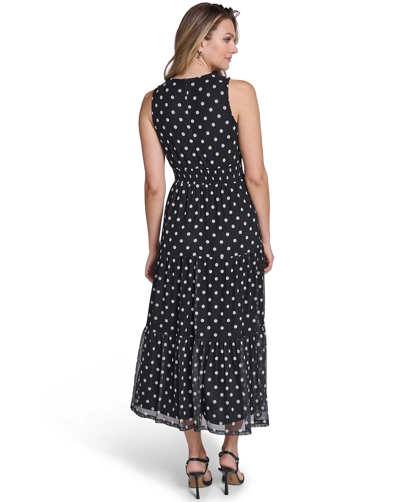 Jessica Howard Petite Sleeveless Jewel Neck Tiered Midi Dress