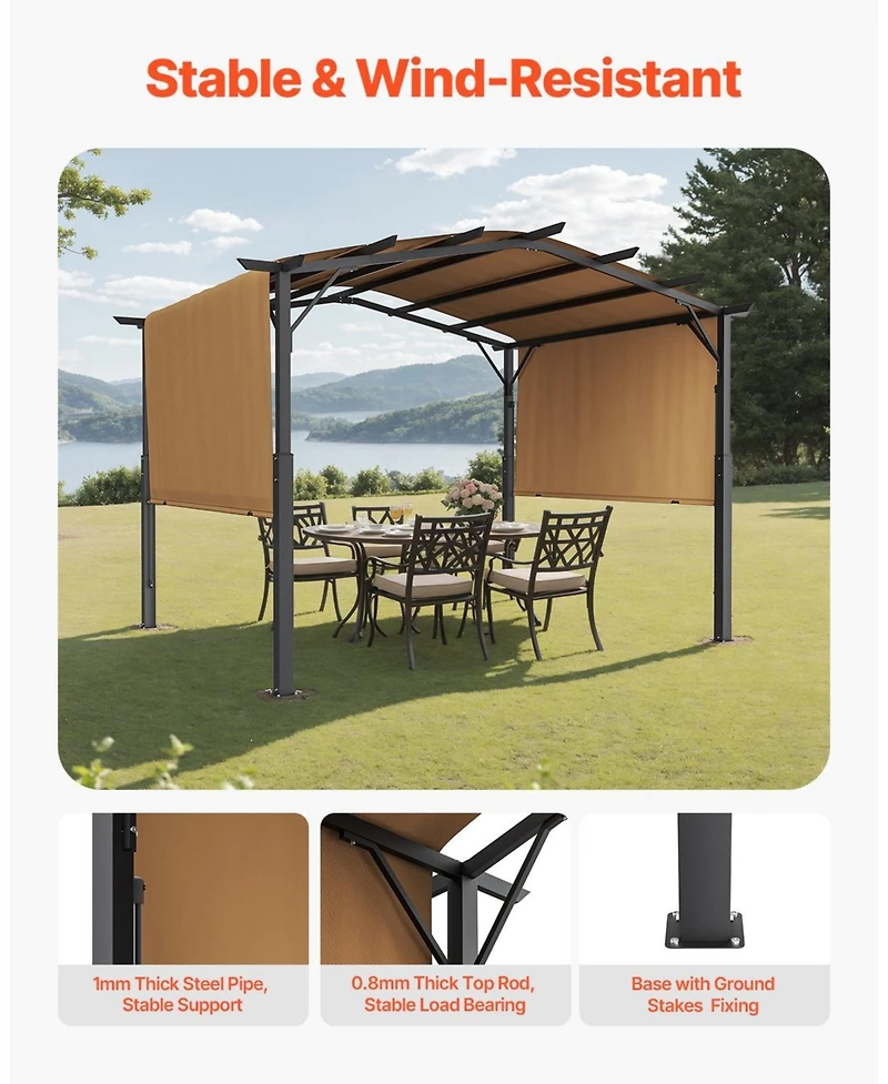 Mecale 10 x 10 Ft Outdoor Metal Pergola with Retractable Canopy