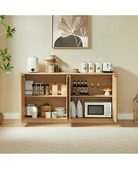 Rainsken Curved Wave Design Sideboard, Modern 4-Door Storage Buffet Cabinet with Vertical Stripes and Gold Accent Handles for Living Room