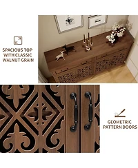 Rainsken Vintage Sideboard Buffet Cabinet, Entryway 4 Doors Storage Cabinet with Hand-Carved Hollow Doors, 2 Drawers and Metal Handles for Living Room