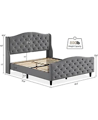 gaomon Velvet Bed Frame, Tufted Wingback Headboard, Upholstered Platform Bed, Strong Wooden Slats, No Box Spring Needed, Easy Assembly