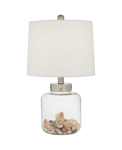 360 Lighting Coastal Accent Table Lamp with Table Top Dimmer Fillable 20.5" High Clear Glass Canister Drum for Living Room Bedroom