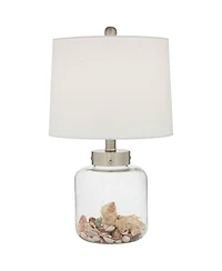 360 Lighting Coastal Accent Table Lamp with Table Top Dimmer Fillable 20.5" High Clear Glass Canister Drum for Living Room Bedroom