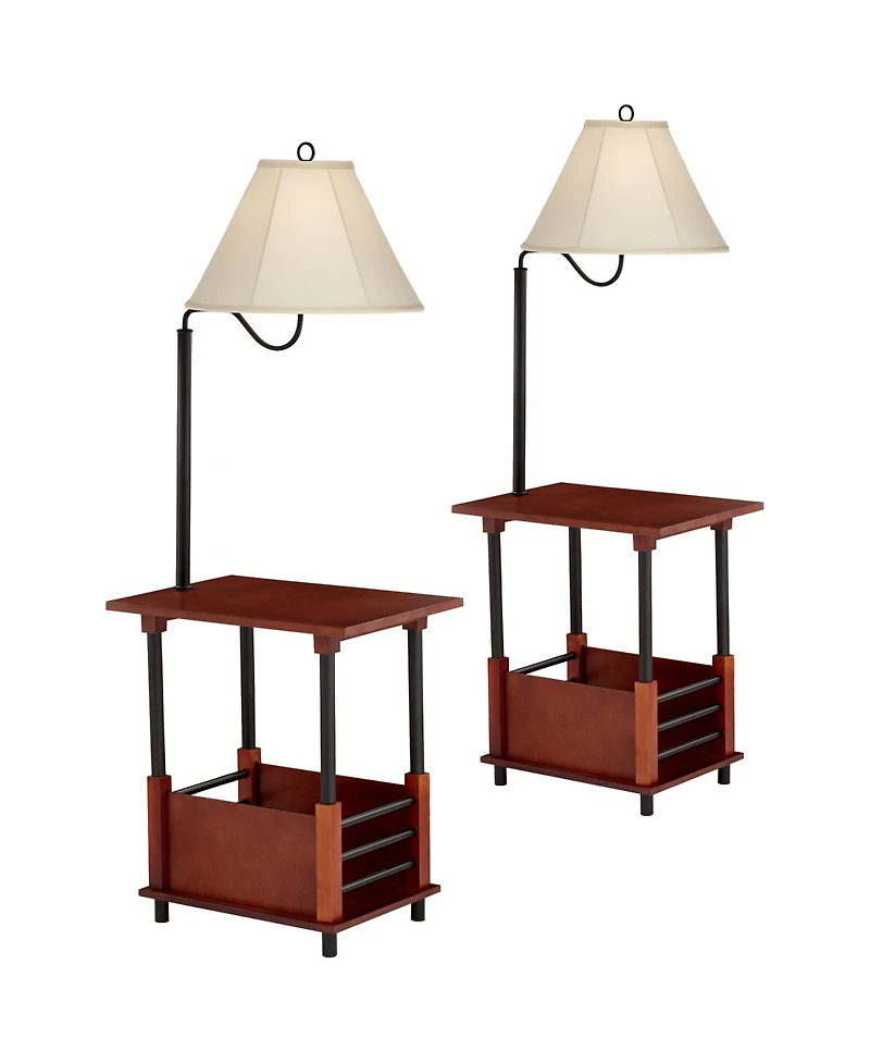 Regency Hill Rustic Farmhouse Floor Lamps with End Table 55" Tall Set of 2