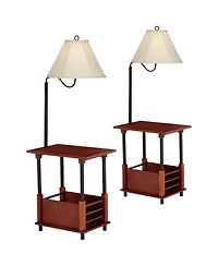Regency Hill Rustic Farmhouse Floor Lamps with End Table 55" Tall Set of 2
