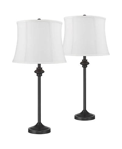 360 Lighting Lynn Modern Industrial Buffet Table Lamps 26" Tall Set of 2 Metal White Fabric Drum Shade for Bedroom Living Room Bedside
