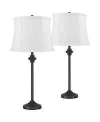 360 Lighting Lynn Modern Industrial Buffet Table Lamps 26" Tall Set of 2 Metal White Fabric Drum Shade for Bedroom Living Room Bedside